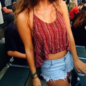 Deep Red Tribal Halter Tie Crop Top From Hanger221